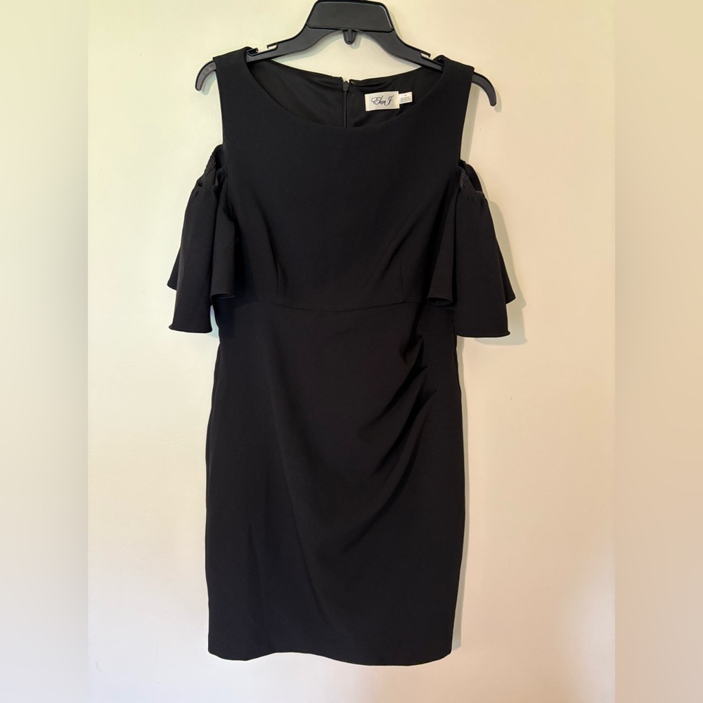 Eliza J Women’s Cold Shoulder Ruffle Sheath Dress Size 14 Black